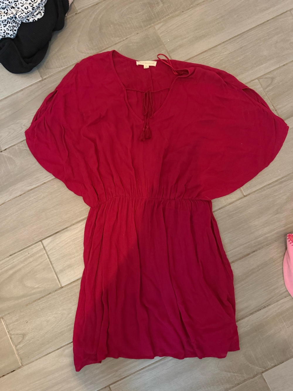 Love Stitch Red Short Sleeve Waist-Defined Dress